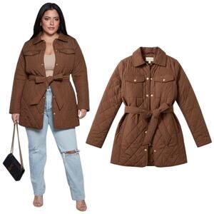 NWT Talbots Chocolate BELTED QUILTED SHIRT JACKET $210 Retail Plus Size 2X